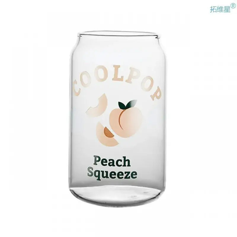 DecorBites™ 350ml Can Shape Glass Cup with Fruit Prints for Tea Coffee Milk Beer