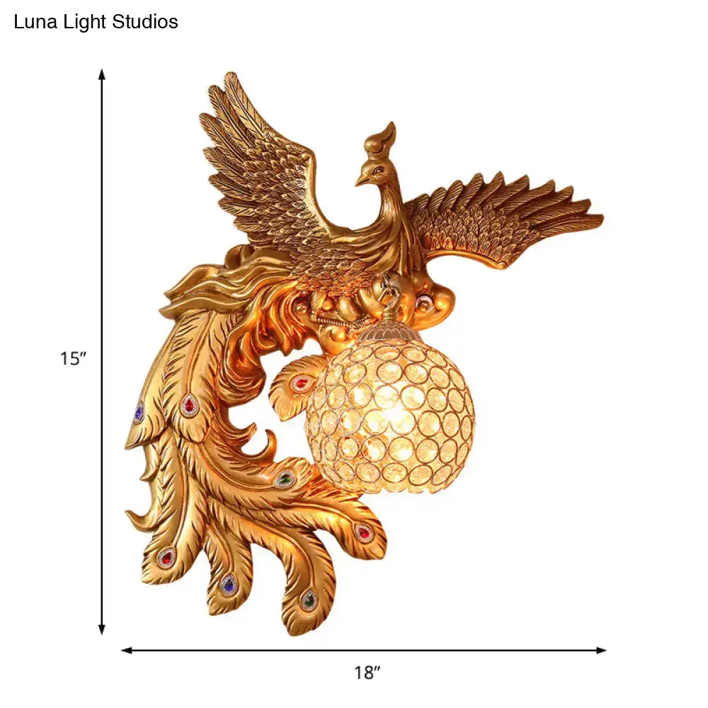 Phoenix gold wall lamp with honeycomb crystal dome – living room 110v-120v