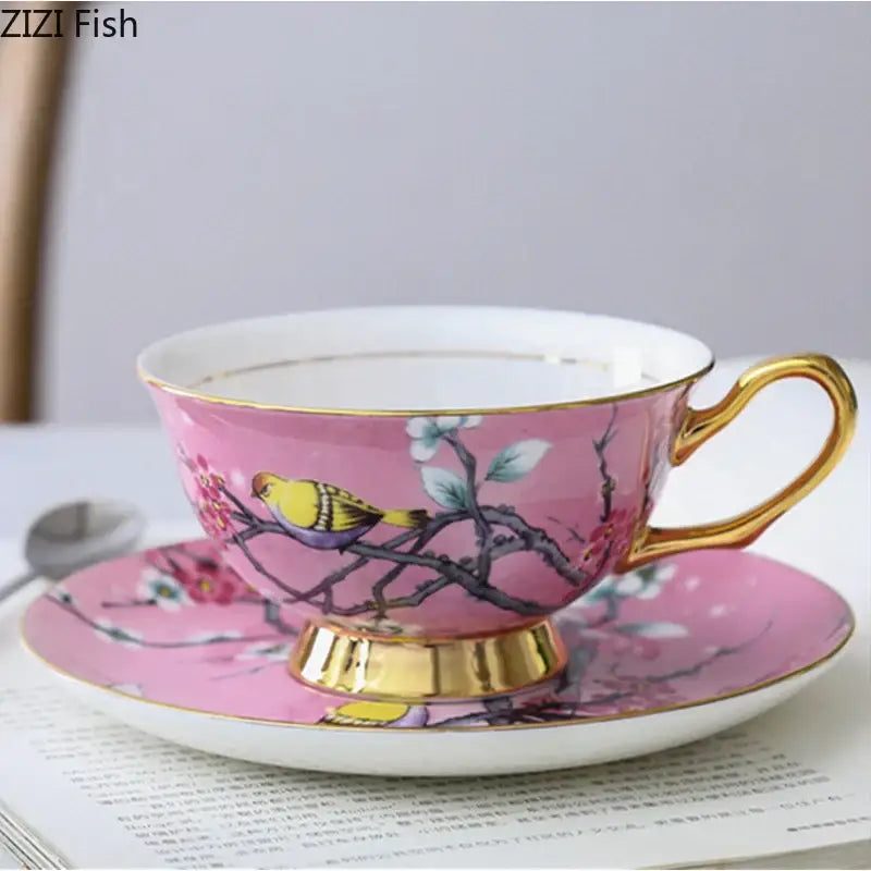 DecorBites™ Cartoon Bird Pattern Ceramic Cup & Saucer Set for Dining Table and Coffee Mug