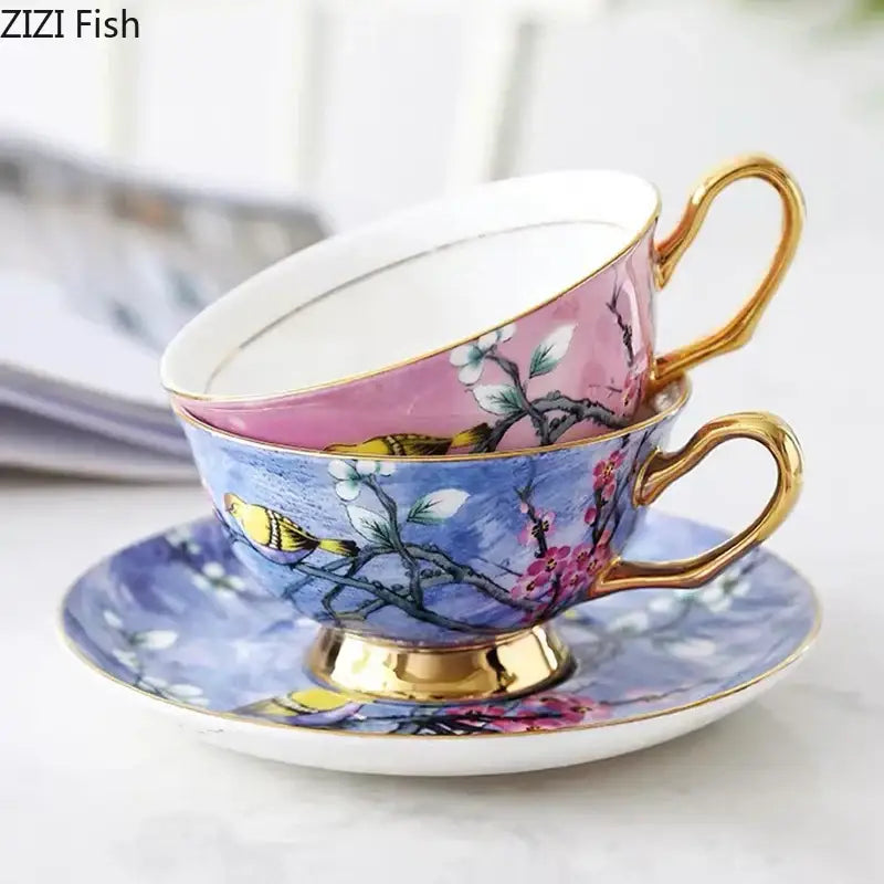 DecorBites™ Cartoon Bird Pattern Ceramic Cup & Saucer Set for Dining Table and Coffee Mug
