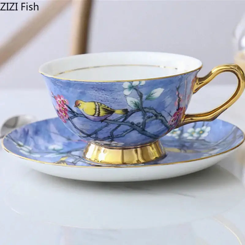 DecorBites™ Cartoon Bird Pattern Ceramic Cup & Saucer Set for Dining Table and Coffee Mug