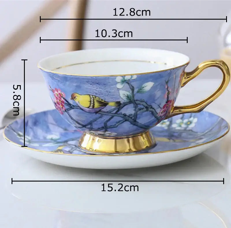 DecorBites™ Cartoon Bird Pattern Ceramic Cup & Saucer Set for Dining Table and Coffee Mug