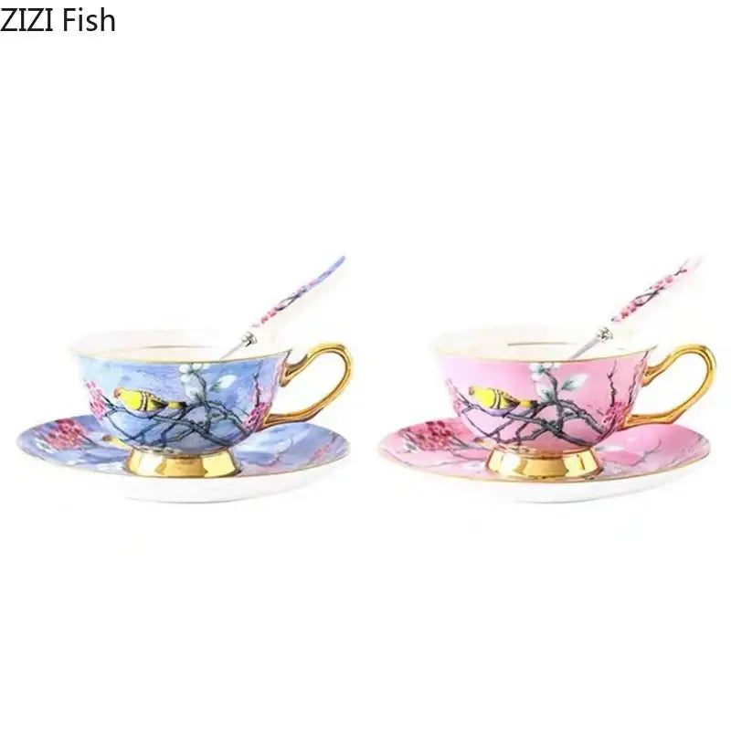 DecorBites™ Cartoon Bird Pattern Ceramic Cup & Saucer Set for Dining Table and Coffee Mug
