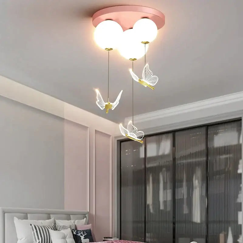 Pink and white butterfly ball ceiling lamp bedroom pendant light