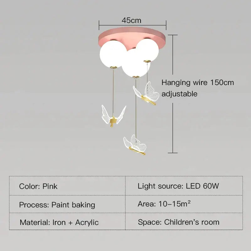 Pink and white butterfly ball ceiling lamp bedroom pendant light