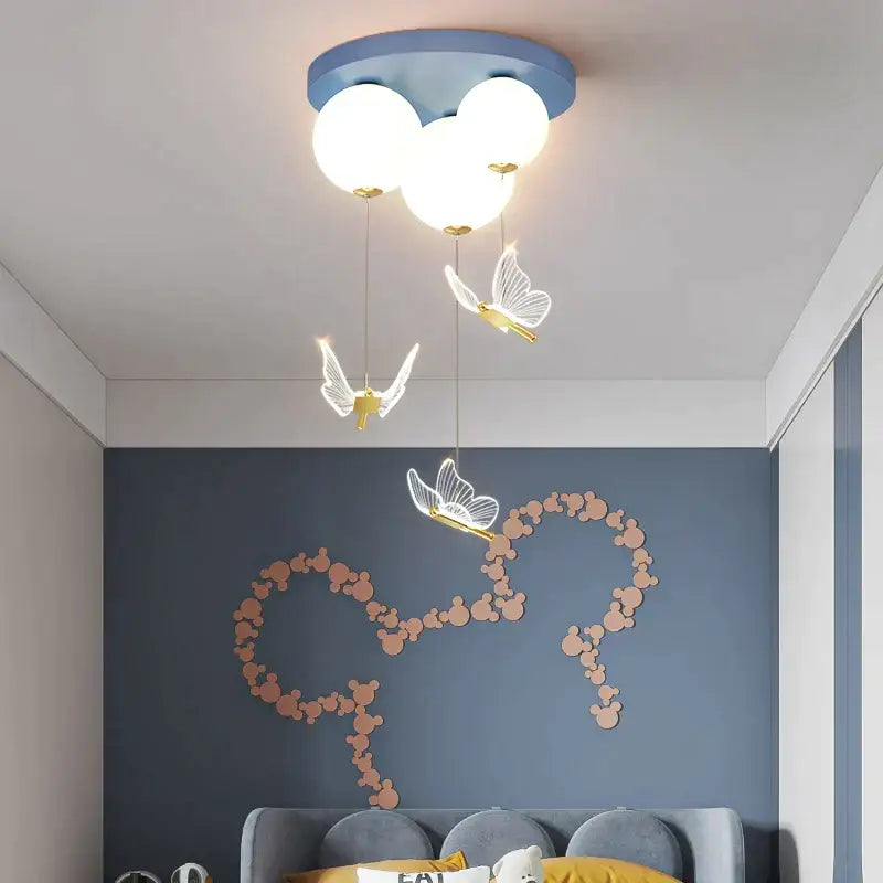 Pink and white butterfly ball ceiling lamp bedroom pendant light