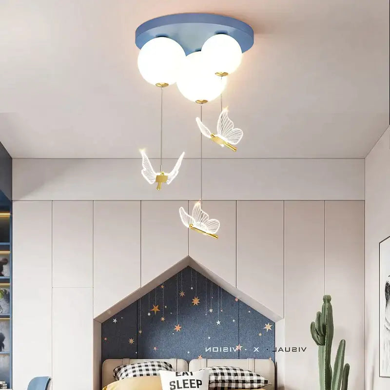 Pink and white butterfly ball ceiling lamp bedroom pendant light