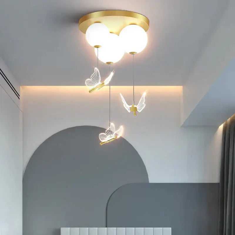 Pink and white butterfly ball ceiling lamp bedroom pendant light