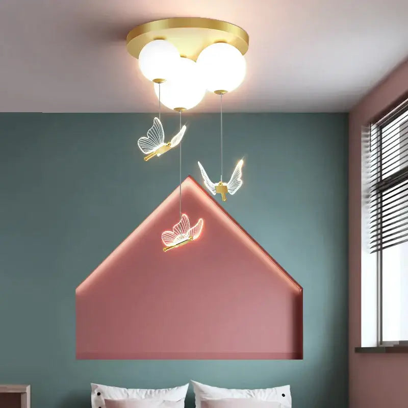 Pink and white butterfly ball ceiling lamp bedroom pendant light