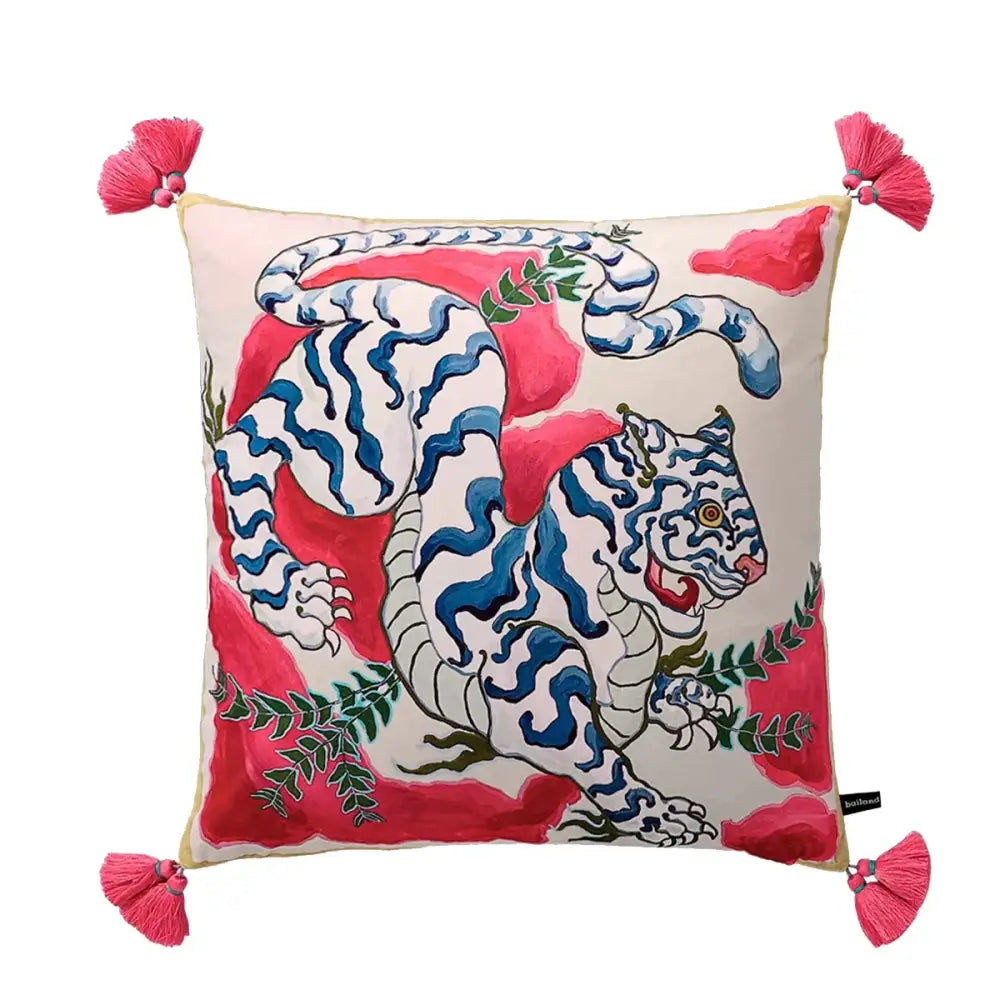 DecorBites™ Blue Lion Dog with Lemon Trees Lumbar Pillow Cover- GG Style Inspire