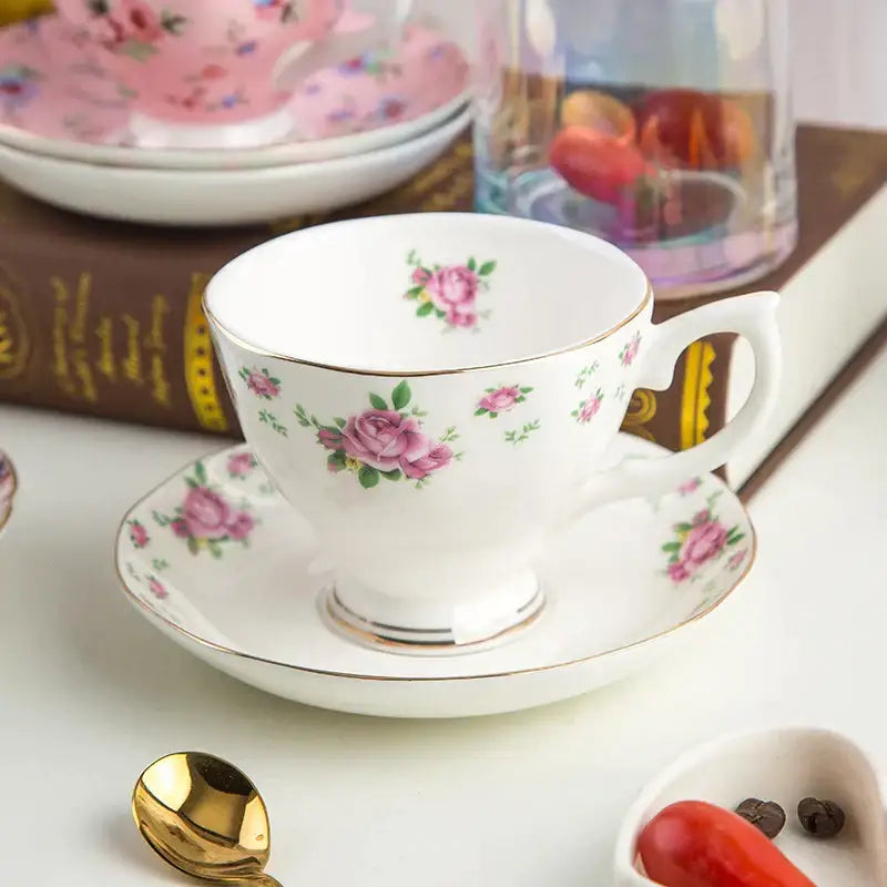 Pink floral bone china flower tea cup set dining room phnom penh trim