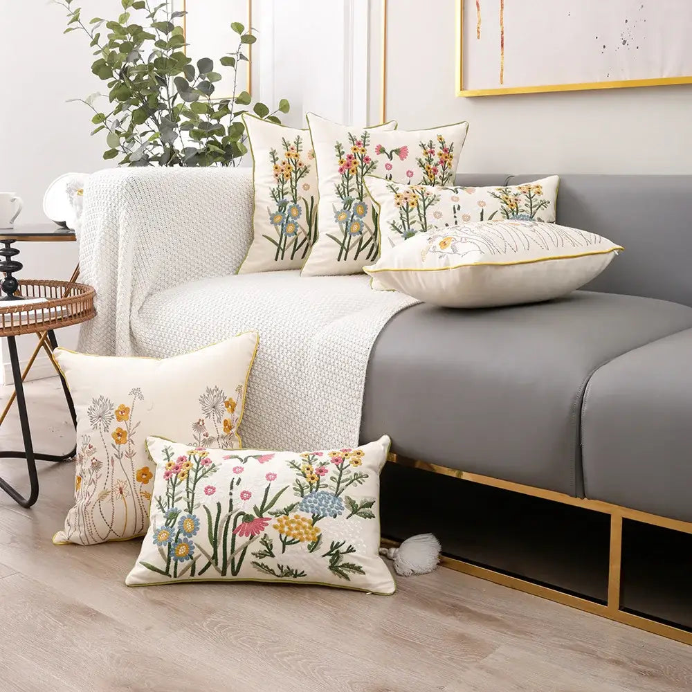 DecorBites™ 3D Pink Flower Farmhouse Style Cushion Cover 45x45cm - Embroidered Sofa, Bed, Living Room