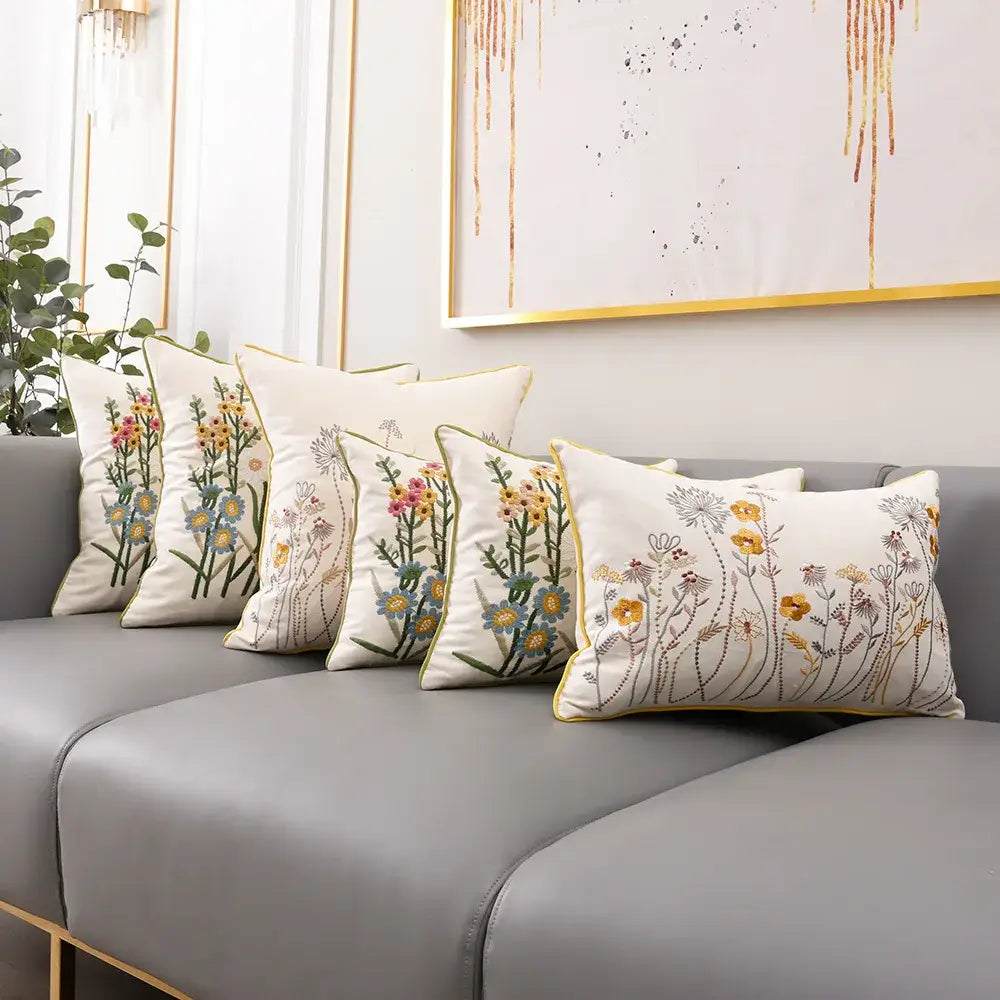 DecorBites™ 3D Pink Flower Farmhouse Style Cushion Cover 45x45cm - Embroidered Sofa, Bed, Living Room