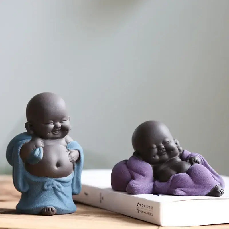 Pink & green ceramic maitreya buddha statue tea sculpture living room