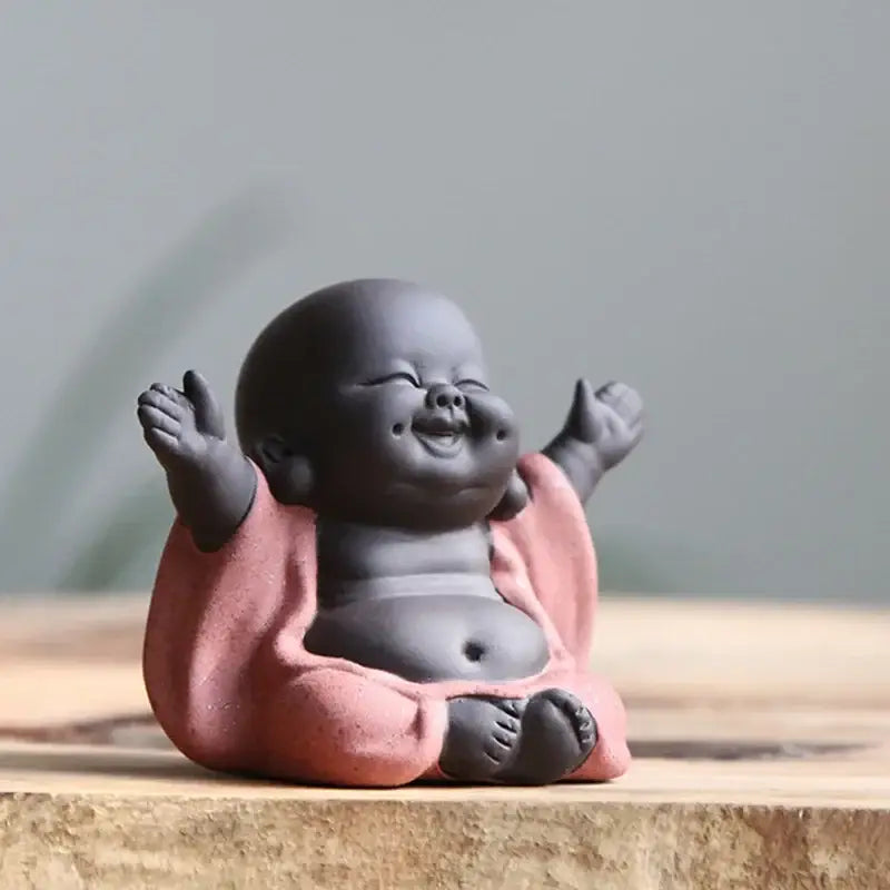 Pink & green ceramic maitreya buddha statue tea sculpture living room