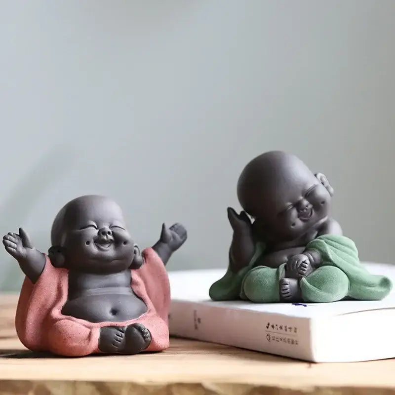 Pink & green ceramic maitreya buddha statue tea sculpture living room