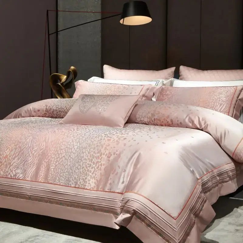 Pink leopard print egyptian cotton bedding set bedroom gold trim