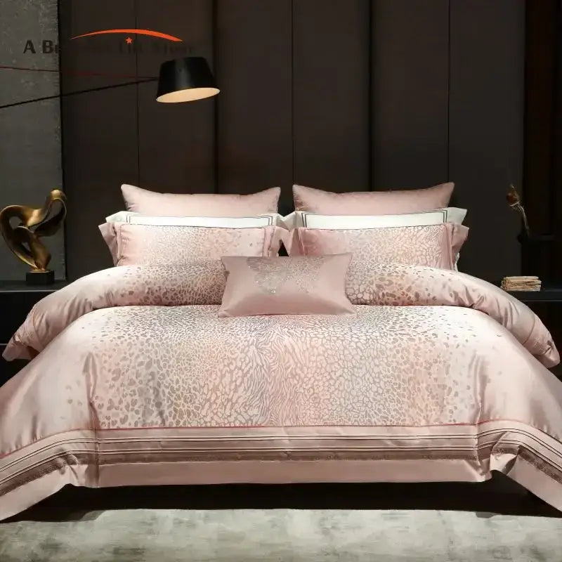 Pink leopard print egyptian cotton bedding set bedroom gold trim