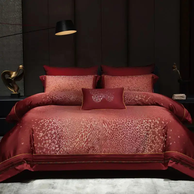 Pink leopard print egyptian cotton bedding set bedroom gold trim