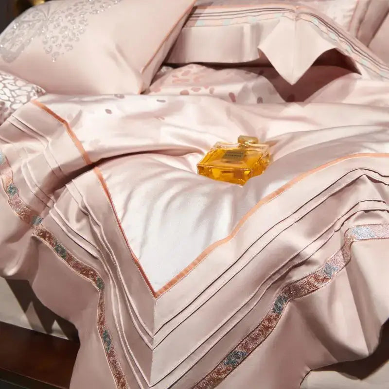 Pink leopard print egyptian cotton bedding set bedroom gold trim