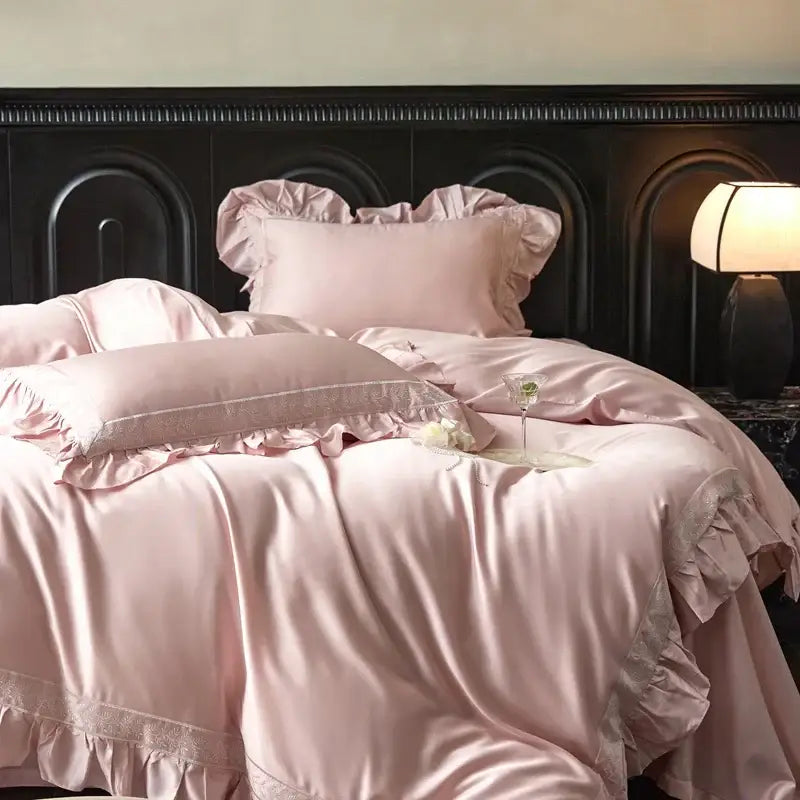 DecorBites™ 1000TC Luxury Embroidery Ruffles Bedding Set with Soft Silky Feel