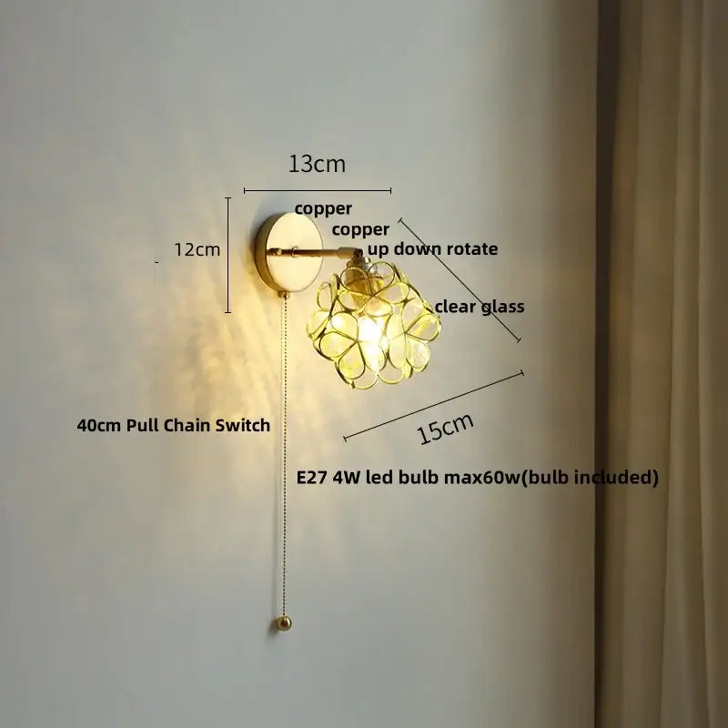 DecorBites™ Copper Butterfly Glass Wall Light Fixture Up Down Rotate LED Bedside Lamp