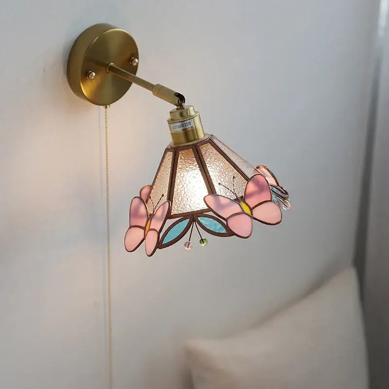 DecorBites™ Copper Butterfly Glass Wall Light Fixture Up Down Rotate LED Bedside Lamp
