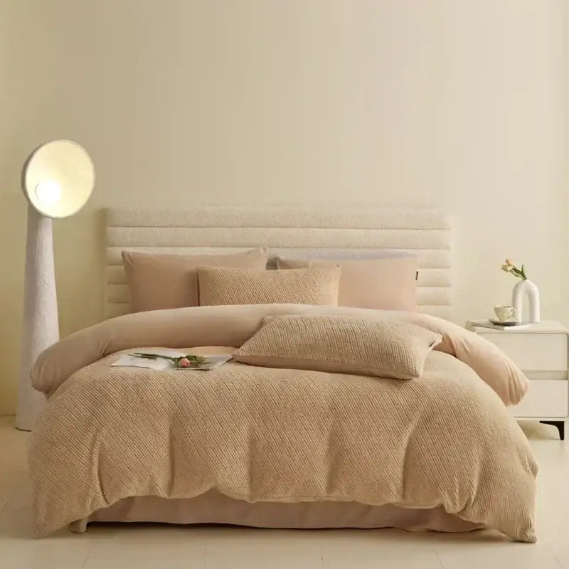 Pink textured winter fleece bedding set bedroom duvet cover kit
