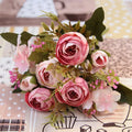 Pink & white silk tea rose ranunculus bouquet wedding decor