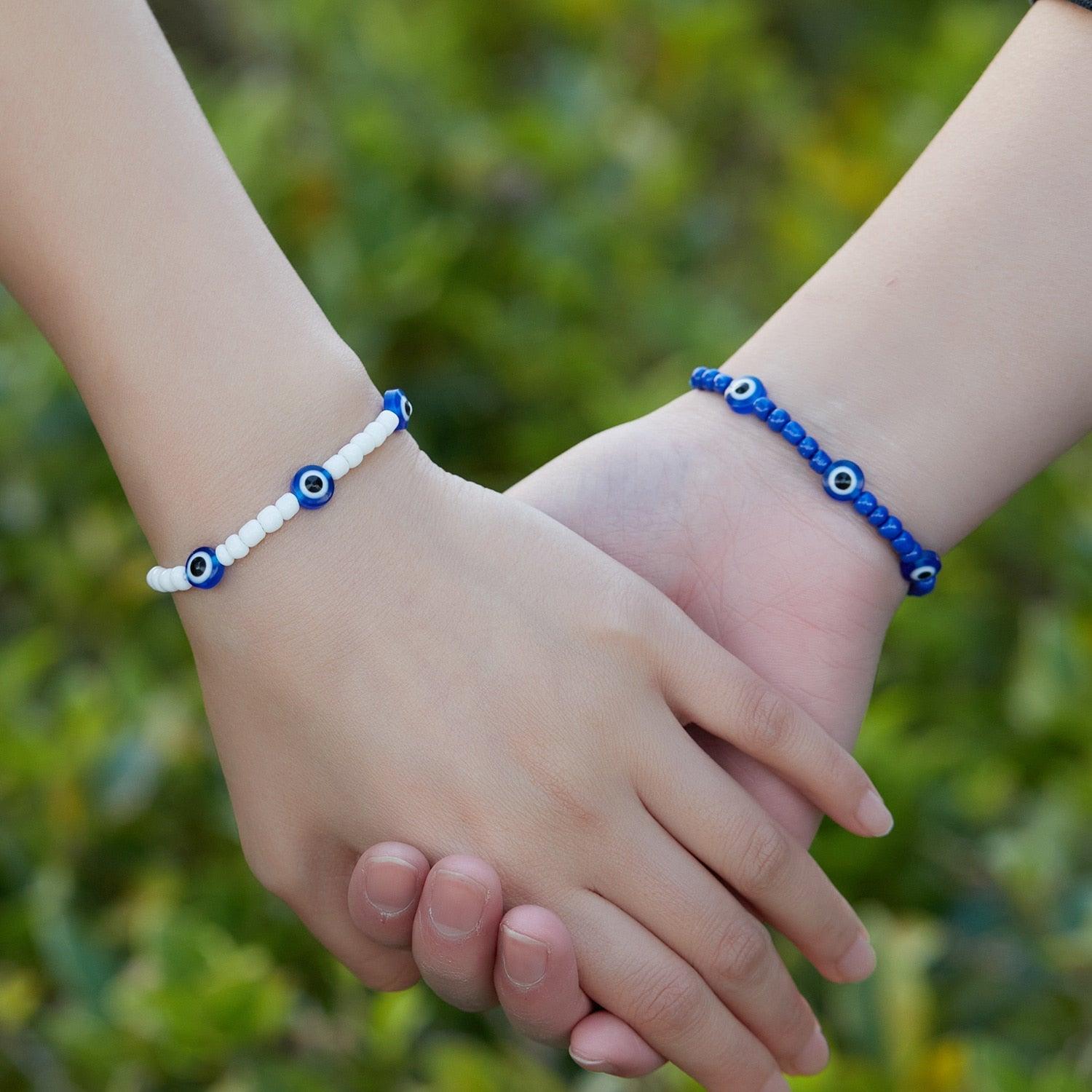 Pinky Promise Blue Bracelet Sets Colorful Crystal Bead Rope Chain Lucky Couple Bracelets Colorful Eye Bracelets Handmade Braided Rope Bracelets For Women Friendship Charm Jewelry