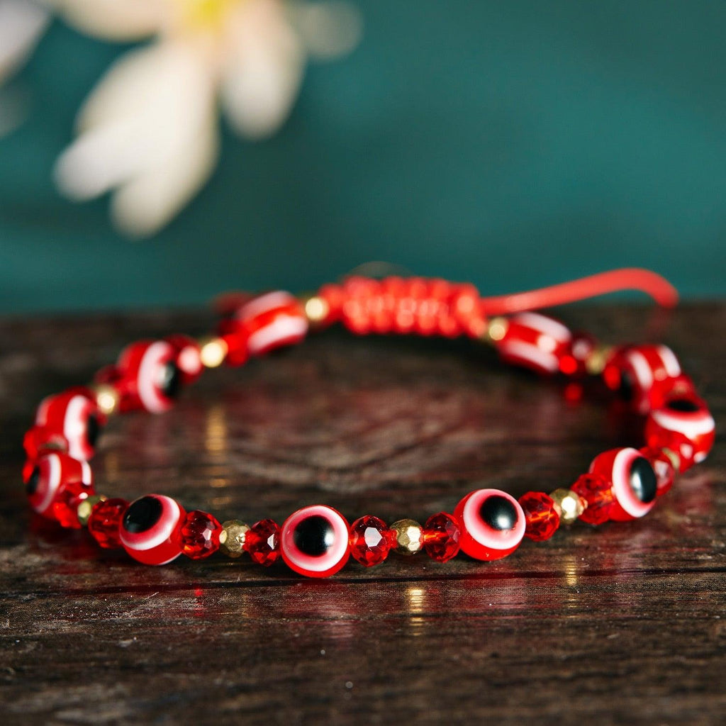 Pinky Promise Blue Bracelet Sets Colorful Crystal Bead Rope Chain Lucky Couple Bracelets Colorful Eye Bracelets Handmade Braided Rope Bracelets For Women Friendship Charm Jewelry