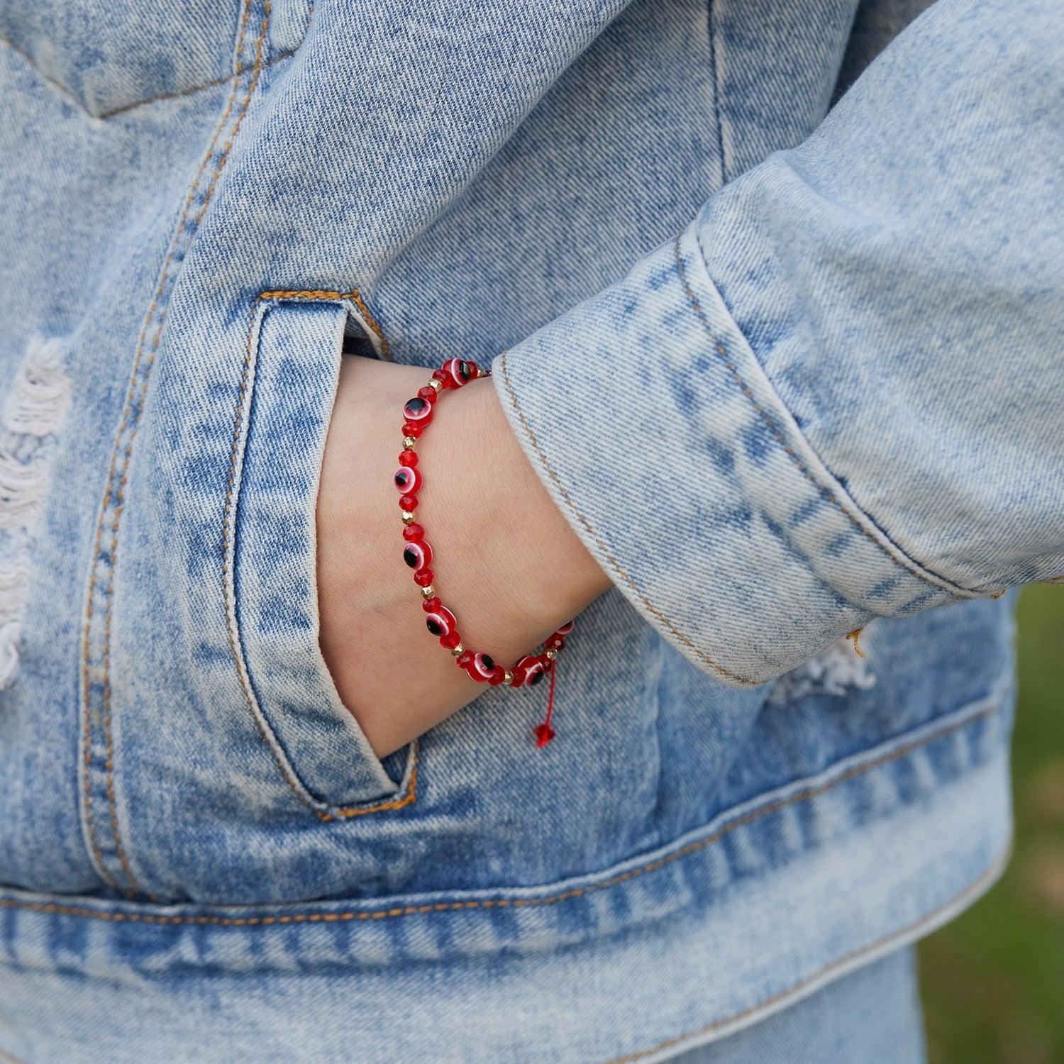 Pinky Promise Blue Bracelet Sets Colorful Crystal Bead Rope Chain Lucky Couple Bracelets Colorful Eye Bracelets Handmade Braided Rope Bracelets For Women Friendship Charm Jewelry