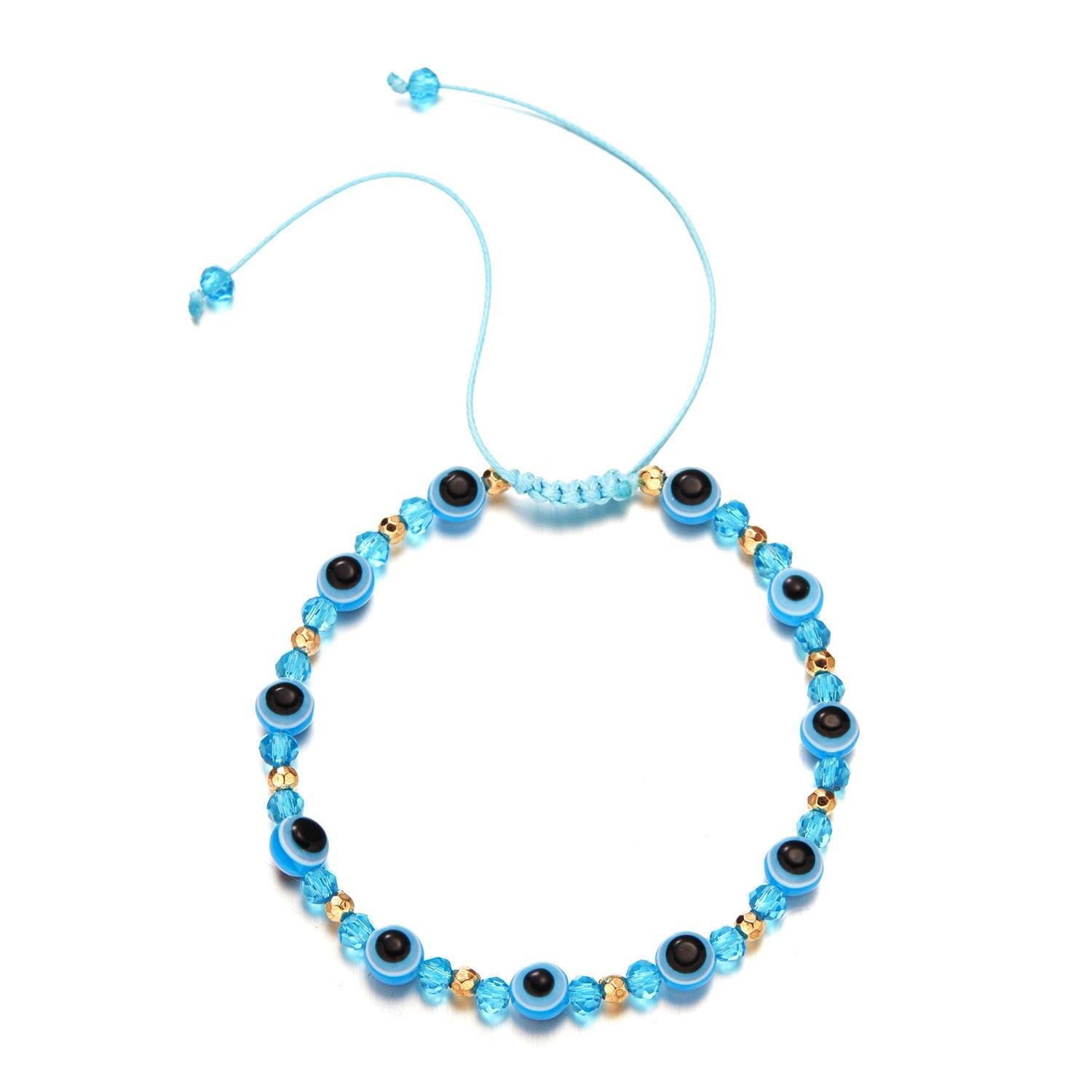 Pinky Promise Blue Bracelet Sets Colorful Crystal Bead Rope Chain Lucky Couple Bracelets Colorful Eye Bracelets Handmade Braided Rope Bracelets For Women Friendship Charm Jewelry