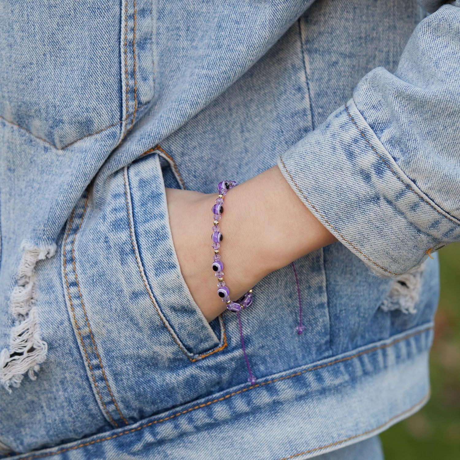 Pinky Promise Blue Bracelet Sets Colorful Crystal Bead Rope Chain Lucky Couple Bracelets Colorful Eye Bracelets Handmade Braided Rope Bracelets For Women Friendship Charm Jewelry