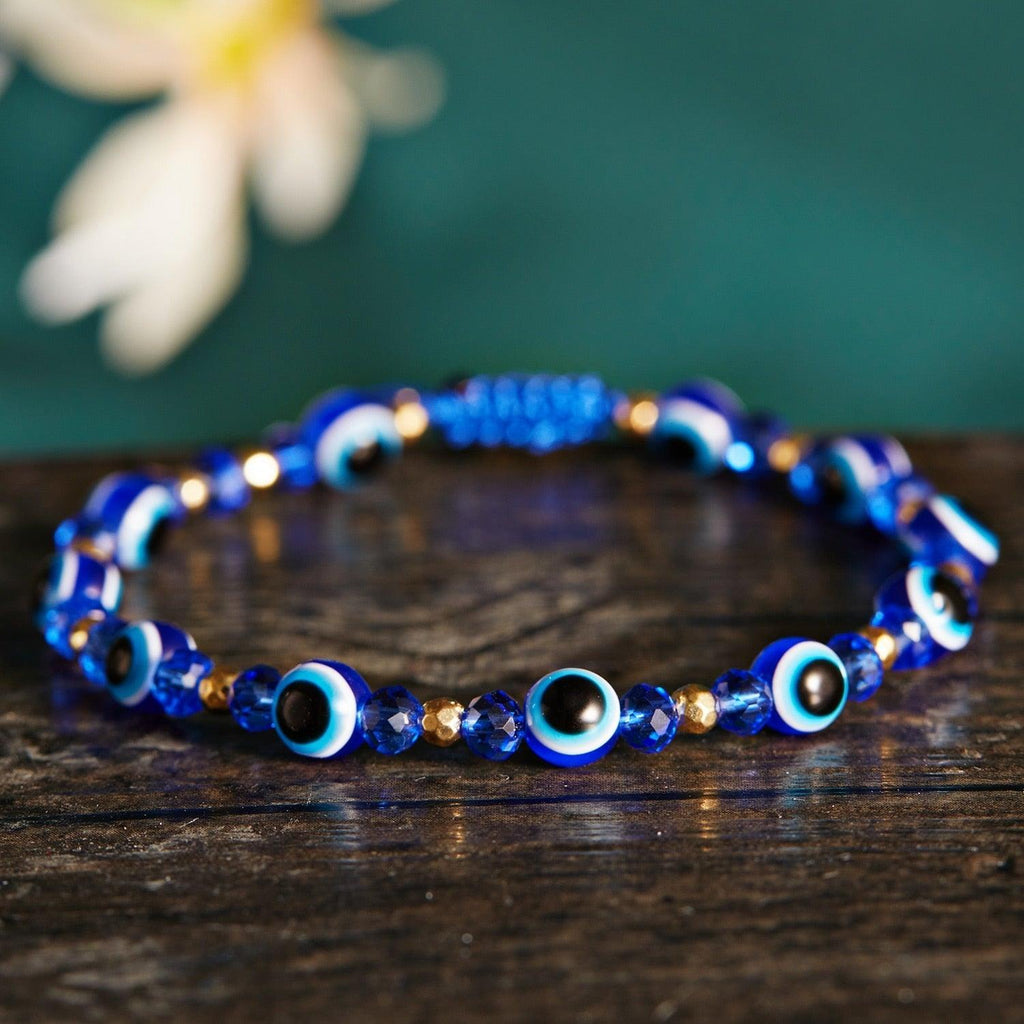 Pinky Promise Blue Bracelet Sets Colorful Crystal Bead Rope Chain Lucky Couple Bracelets Colorful Eye Bracelets Handmade Braided Rope Bracelets For Women Friendship Charm Jewelry