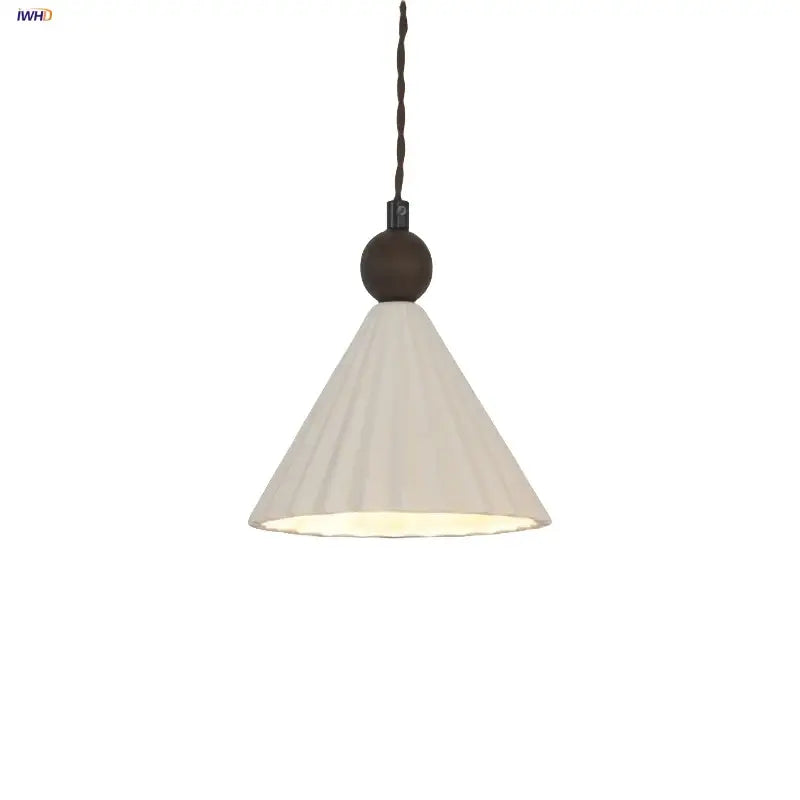 Pleated white fabric pendant light bedroom ceramic wood decor