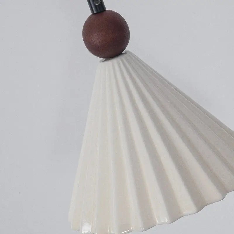 Pleated white fabric pendant light bedroom ceramic wood decor