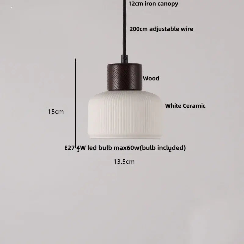 Pleated white fabric pendant light bedroom ceramic wood decor