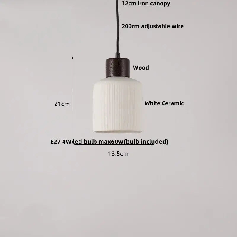 Pleated white fabric pendant light bedroom ceramic wood decor