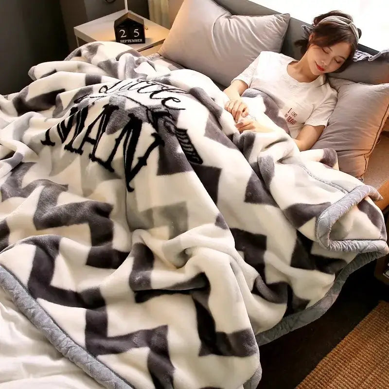 DecorBites™ Winter Raschel Blanket: Double Layered Warm Flannel Bedding Blanket
