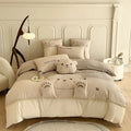 Plush cream cartoon bear applique cotton bedding set bedroom quilt cover