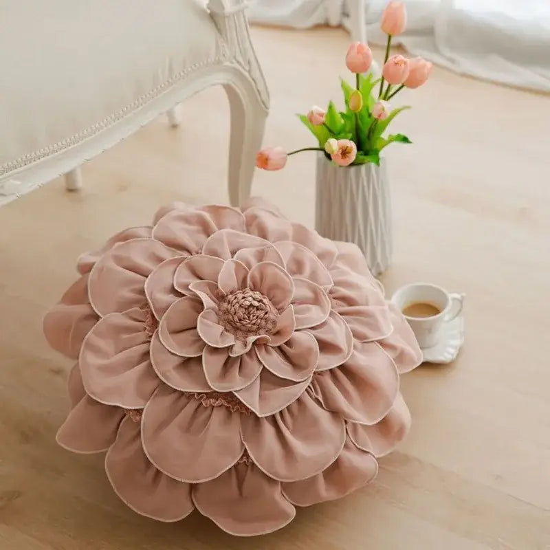Plush white & soft pink 3d flowers pillows bedroom home decor
