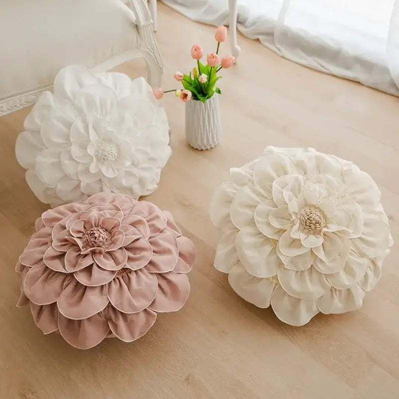 Plush white & soft pink 3d flowers pillows bedroom home decor