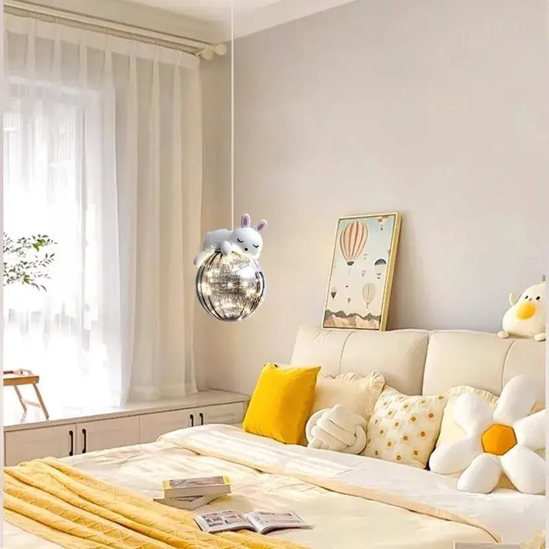 Polar bear glass animal led chandelier bedroom pendant light