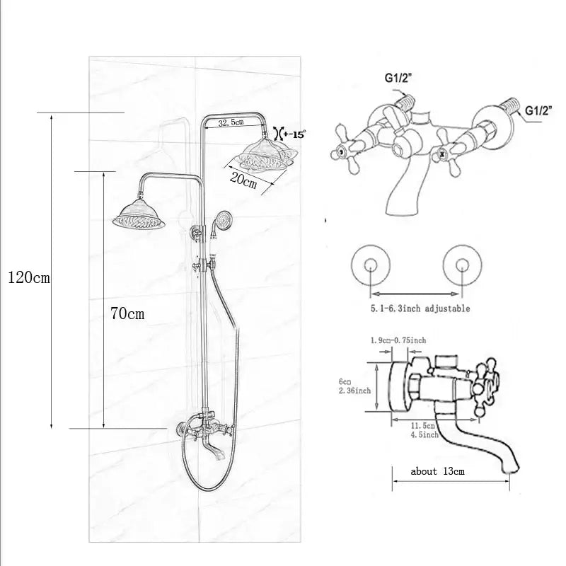 Polished chrome rainfall shower faucet set with handheld for bathroom