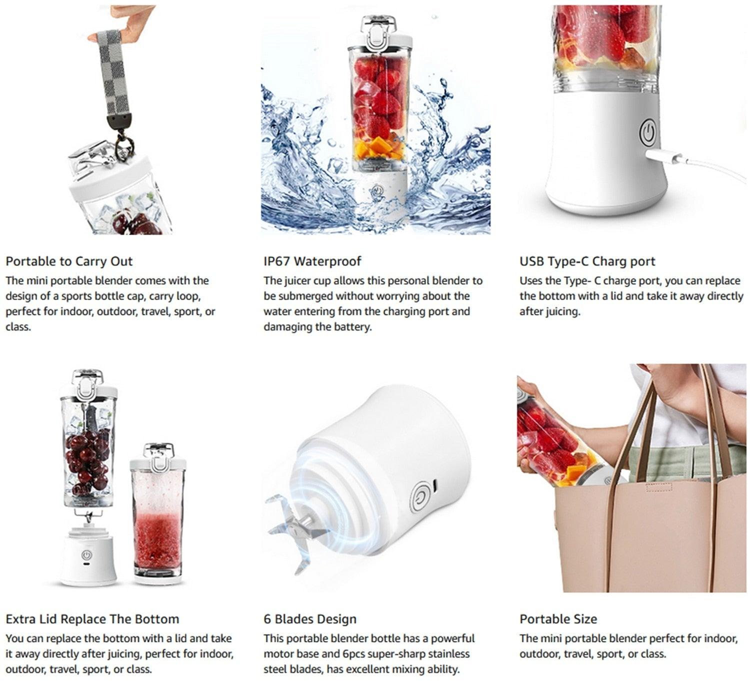 Portable Blender 600ml Electric Juicer Fruit Mixers 4000mah Usb Rechargeable Smoothie Mini Blender Personal Juicer Colorful Cup  Personal Size Blender Mini Fruit Mixer Milkshake Smoothie Maker With Usb Rechargeable Juicer
