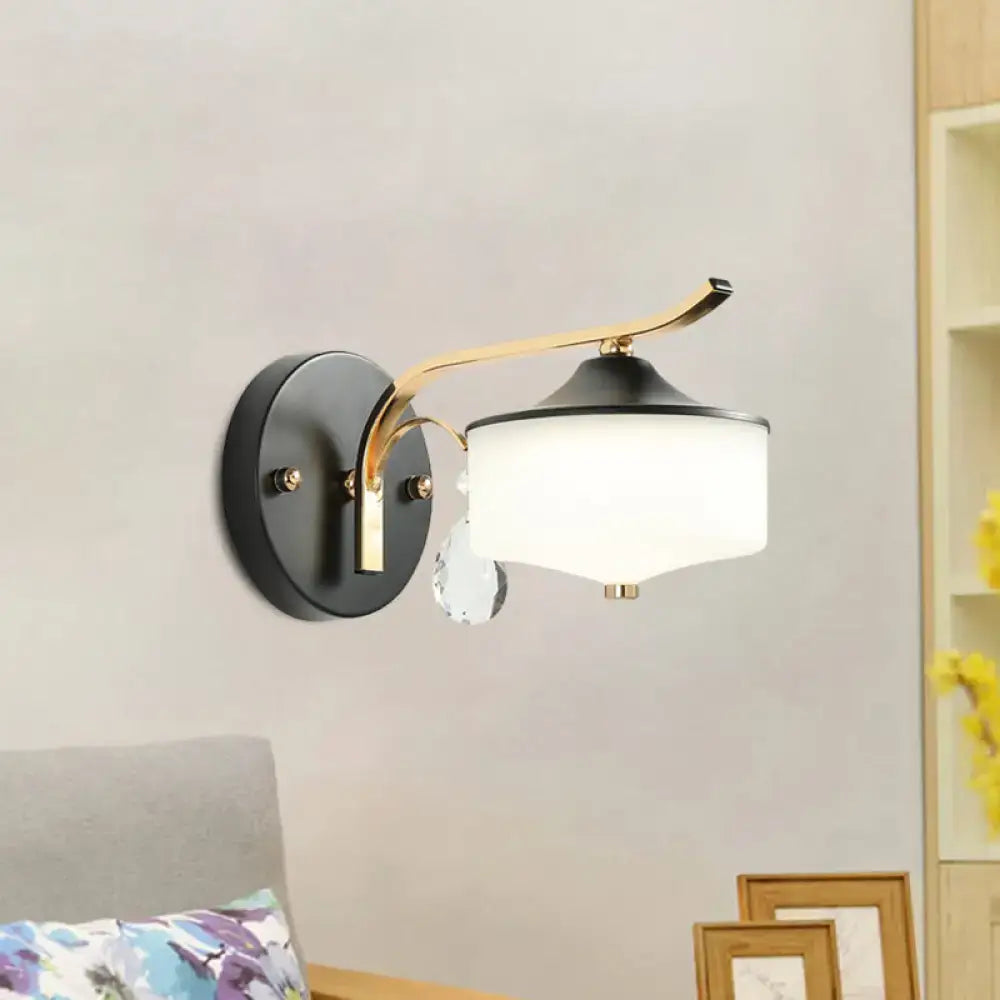 Post modern black & gold wall sconce bedroom opal glass light
