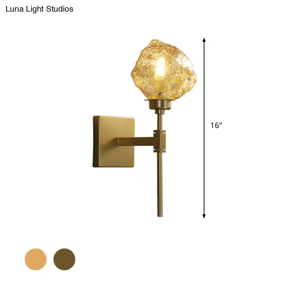 DecorBites™ Post Modern Brass Ice Block Wall Light Sconce with Amber/Smoke Gray Glass - Wall Mounted Lamp for Living Room