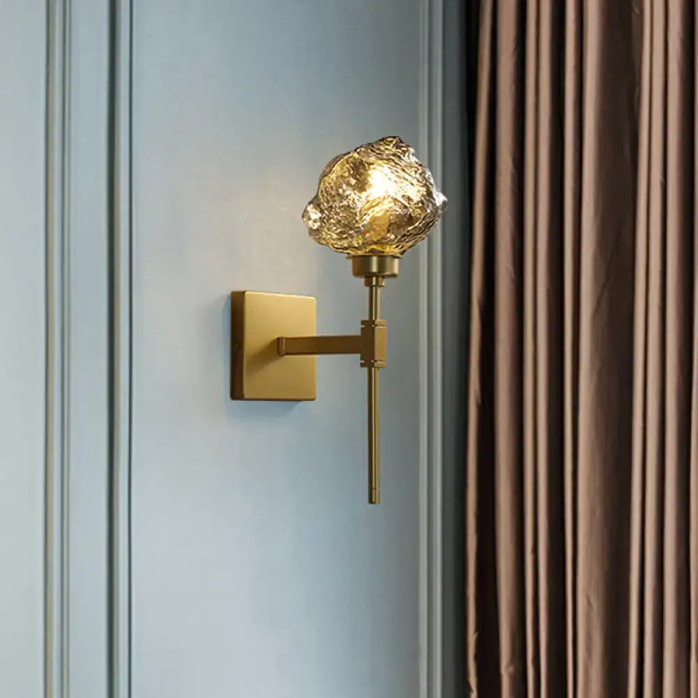 DecorBites™ Post Modern Brass Ice Block Wall Light Sconce with Amber/Smoke Gray Glass - Wall Mounted Lamp for Living Room