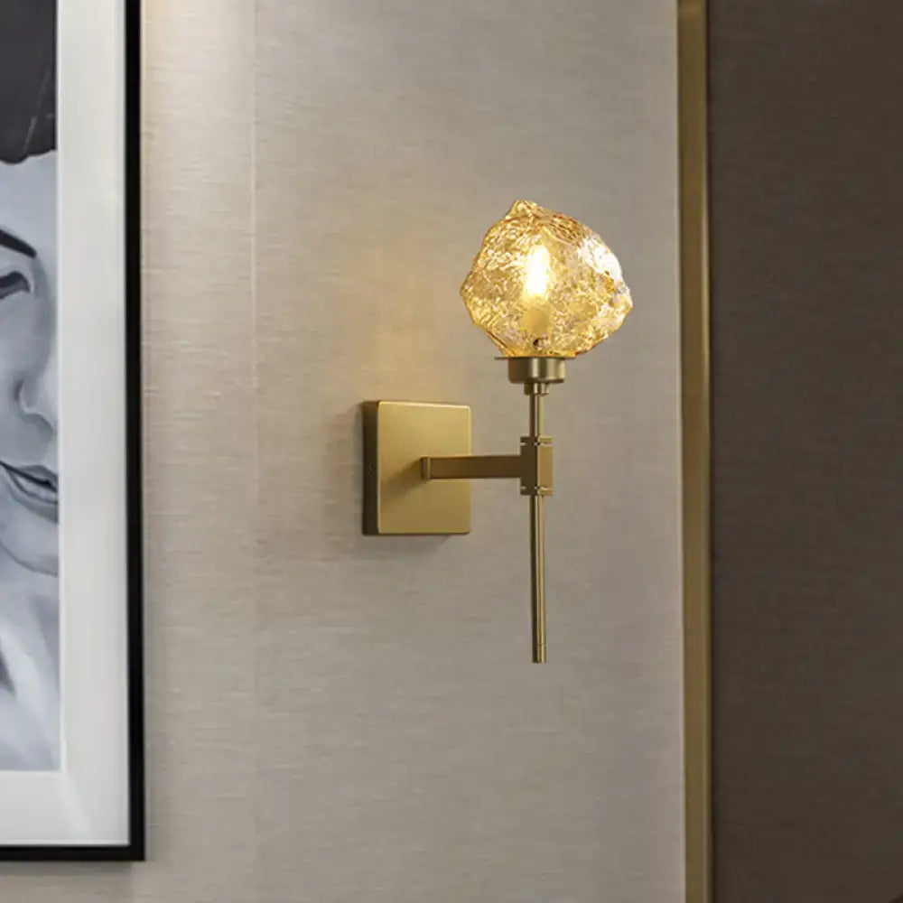 DecorBites™ Post Modern Brass Ice Block Wall Light Sconce with Amber/Smoke Gray Glass - Wall Mounted Lamp for Living Room